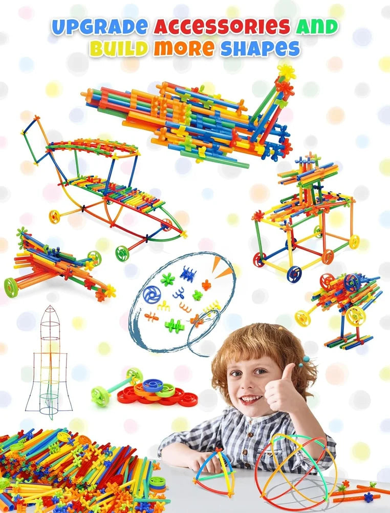 Creative Straw Builder Toy Set for Kids | DIY Engineering Construction Toy Kit with Connectors & Wheels