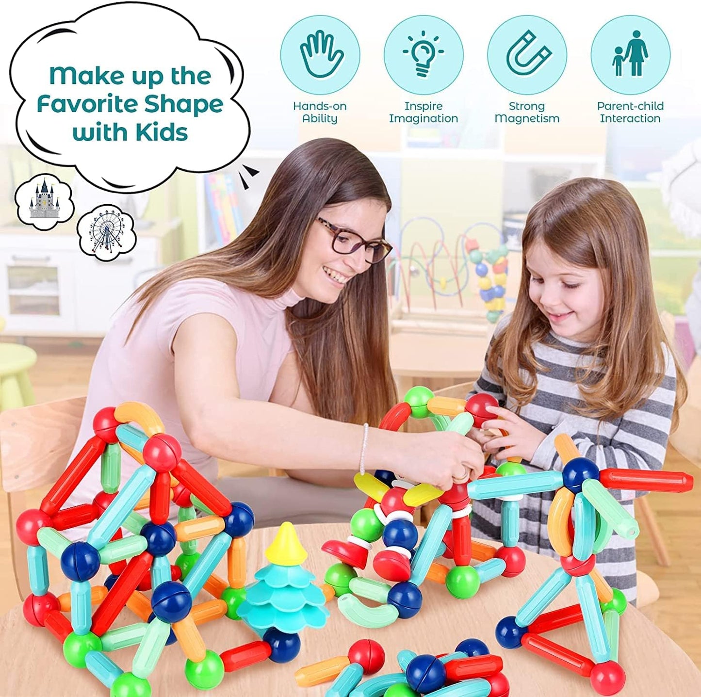 Magnetic Building Sticks & Balls Set for Kids